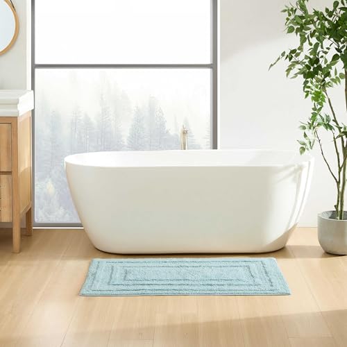 Eddie Bauer - Bathroom Rug, 100% Soft Plush Tufted Cotton Bath Rug, Highly Absorbent, Quick-Dry, and Skid-Resistant Backing (Logan Turquoise, 24" x 40") - color: Turquoise, style: 24" x 40"