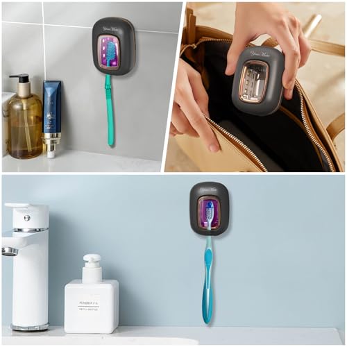 YourMate Rechargerable UVC Toothbrush Sanitizer Case Pro Compatible with Electric Toothbrush Heads/Regular Toothbrushes Travel Toothbrush Covers Case Magnetic Holder for Houshold/Traveling Black - color: Black