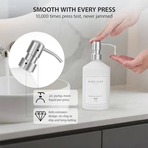 White Glass Soap Dispenser for Kitchen, Dish and Hand Soap Dispenser with Silver Stainless Steel Pump, Modern Kitchen Decor and Accessories (White Bottle/Silver Pump) - color: White Bottle + Silver Pump