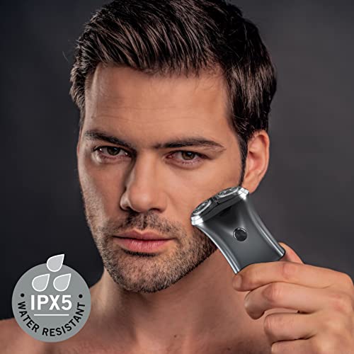 Perry Ellis Electric Shaver for Men, Cordless Rotary Razor, Rechargeable Travel Shaver with Dual Blades, Waterproof IPX5, Compact Grooming Kit for Face, Beard, Mustache & Sensitive Skin