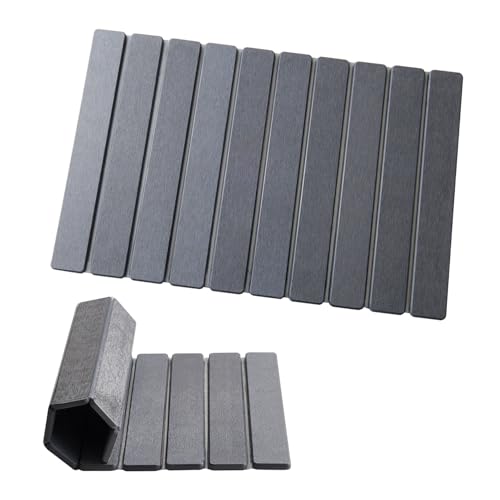 23.6 Inch Foldable Stone Bath Mat, Absorbent Diatomaceous Earth Mat, Dark Grey Easy Clean Rollable Stone Bath Mats for Bathroom, Non-Slip Quick Dry Drying Mat for Kitchen Outdoor Use - color: Dark Grey, size: 1'3" x 1'11" (Rectangular)