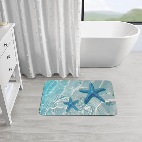 Blue Ocean Beach Bath mats Quick Dry Absorbent Bath Rugs Rubber Non Slip Bath Mat for Bathroom Floor Tub Shower Sink 16"×24" - color: Blue Beach, size: 16"x24"