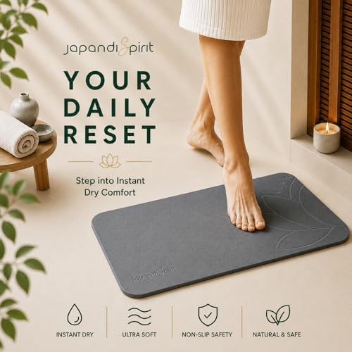 Stone Bath Mat for Bathroom – Diatomaceous Earth Bath Mat, Quick Dry Bathroom Stone Mat, Non Slip Bath Stone Mat 23.6”×15.4” | West Lotus by JapandiSpirit - color: West Lotus