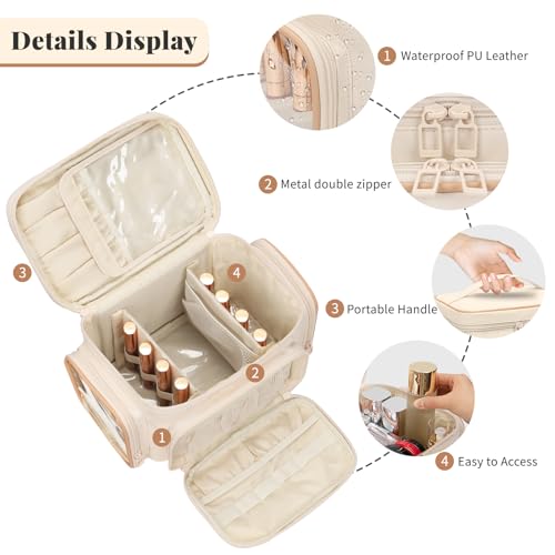 Bagmoly Large Makeup Bag, Portable Travel Makeup Bag Organizer for Women Girls with Makeup Brush Compartment & Two Side Pockets, Cosmetic Travel Bag Vertical Storage Toiletry - White - color: 02-White, size: Medium