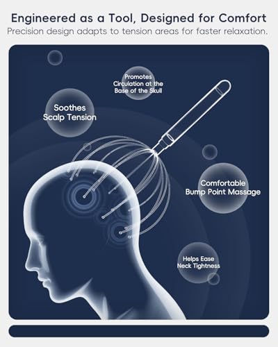 Winyoung Head Massager Scalp, Electric Scalp Massager with 20 Metal Fingers – Head Scratcher & Hair Massage Tool, Waterproof Head Massage for Stress Relief, Stocking Stuffers Gift for Women & Men - color: Silver