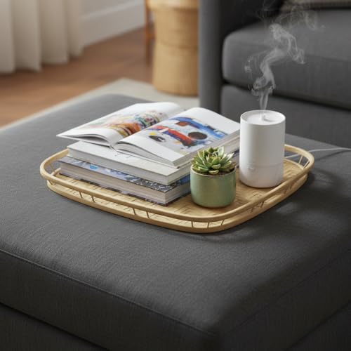 PEMAR Extra Large Bamboo Serving Trays with Handles, Set of 2 Measuring 19.3" x 13.8" Large Woven Dinner Tray, Rustic Wicker Rattan Tray Style for Eating, Bed Breakfast, Couch TV Lap Tray - size: 19.3" x 13.8" x 2"