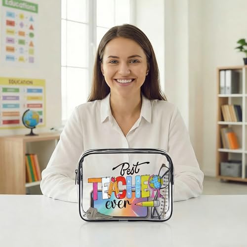 Teach Bag Clear Zipper Pouch, Teacher Survival Kit Bag, Clear Makeup Cosmetic Bag, PVC Waterproof Travel Toiletry Bag Graduation Thanks Gift (B) - style: B