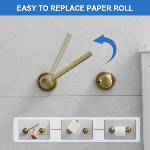RUMOSE Toilet Paper Holder and Hand Towel Ring Antique Brass Wall Mount Bathroom Hardware Accessories 2 PCS Set Flexible Pivoting Toilet Tissue Roll Holder and Towel Hanger, Stainless Steel - color: Antique Brass