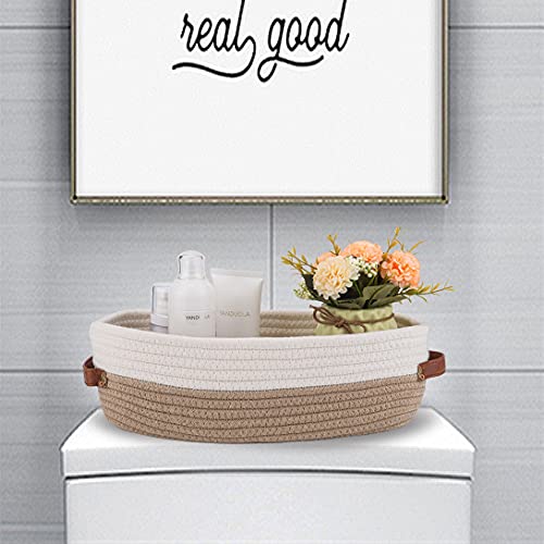 Cotton Rope Bathroom Decor Basket,Toilet Paper Holder Basket,Farmhouse Home Decor Organizing Baskets 13"x5.9"x4" Brown Stitching White - color: Brown Stitching White