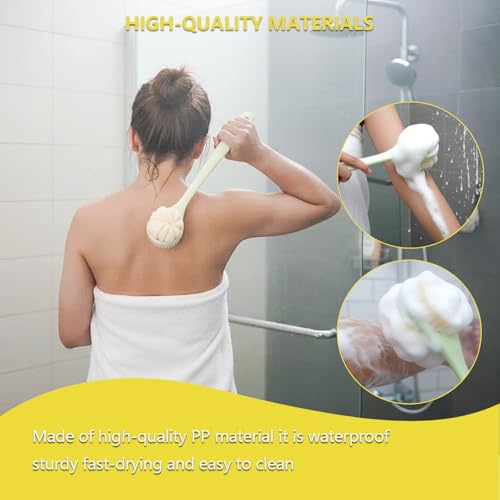 Back Scrubber for Shower, 15.7" Dual-Textured Body Brush with Soft Nylon & Textured Bristles on Long Handle, 2-in-1 Exfoliating and Cleansing Back Washer for Hard to Reach Areas