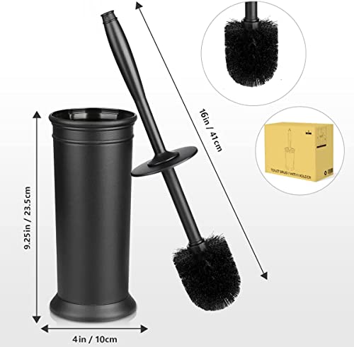 Toilet Brush and Holder 2 Pack, Toilet Bowl Brush with Extra Long Handle, Toilet Scrubber and Covered Holder, Toilet Brushes for Bathroom-Space Saving, Covered Brush, Durable, Deep Cleaning(Black) - color: Black