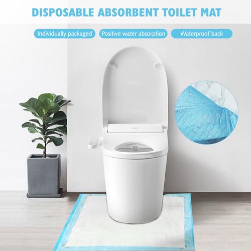 25 Pack Disposable Toilet Mats Absorbent Toilet Floor Protector from Urine U-Shape Toilet Training Rug Waterproof Non-Slip Bathroom Potty Training Mats for Children Adult (Blue)