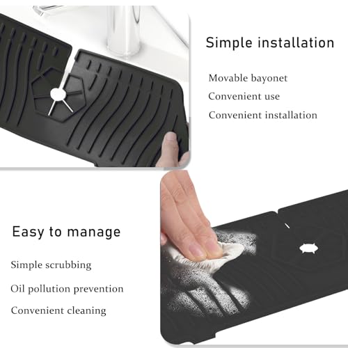 Silicone Long Sink Faucet Splash pad, Kitchen and Bathroom Universal countertop Protection pad. (Medium Black) - color: Medium Black