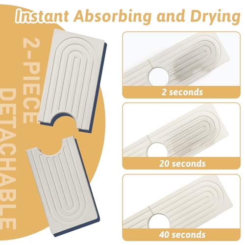 Quick Dry Stone Sink Splash Guard, 16" Extended Diatomaceous Earth Sink Absorbent Faucet Mat, Instant Drying Stone Tray for Kitchen & Bathroom Countertops, Aesthetic Home Decor Gift Women, Ash Grey - size: 16" x 3.9"