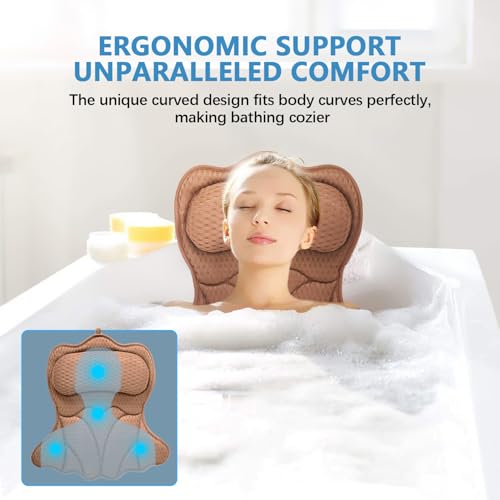 REEZEIVI Bath Pillows for Tub,Bath Pillow with 6 Non-Slip Suction Cups,Soft 4D Mesh Fabric,Bathtub Pillows for Tub Neck and Back Support,Extra Thick Luxury Bathtub Pillows,Brown - color: Brown