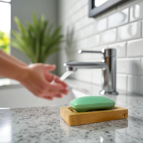 Bamboo Soap Dish – 2-Pack Self-Draining Soap Dish for Shower – Natural Bamboo Wood Tray for Bathroom with Drainage – Wooden Holder for Kitchen, Bath, Sink