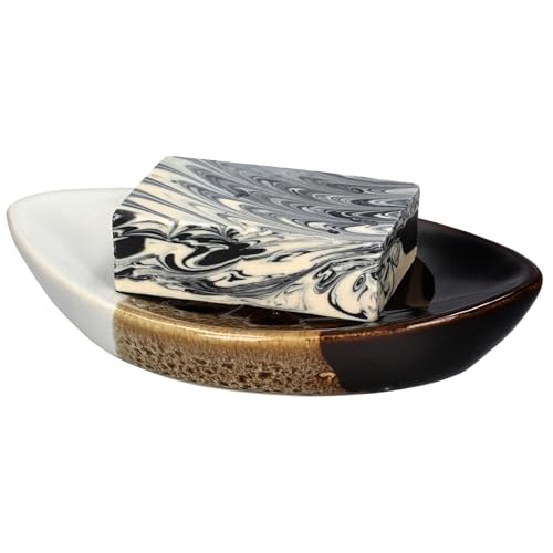 Ceramic Soap Dish with Self Draining Tray for Bar Soap, Bathroom, Kitchen (Brown No.2) - color: Brown No.2
