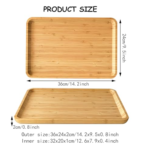 Bamboo Serving Tray Rectangle Platter Small, 1, 14.2" x 9.5" x 0.8" | Durable, Breakfast Dinner Food Bed Tray, For Eating, Kitchen Restaurants Patty,Display - size: 14.2" x 9.5" x 0.8"