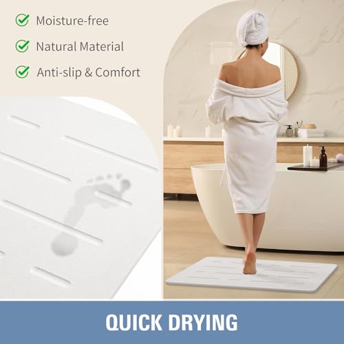 OTHWAY Large Stone Bath Mat, 32"x 20" Diatomaceous Earth Bath Mat for Bathroom Quick Drying Absorbing, Long Non-Slip Diatomite Hard Stone Shower Mat Instant Dry(White Grey) - color: White Grey