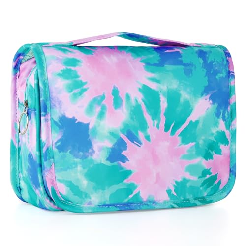 Tie Dye Hanging Toiletry Bag for Girls, Travel Toiletry Bag for Teen Girls Cosmetic Makeup Waterproof Wash Bag Traveling Toiletries, Green Teal - color: TIE-DYE-Teal