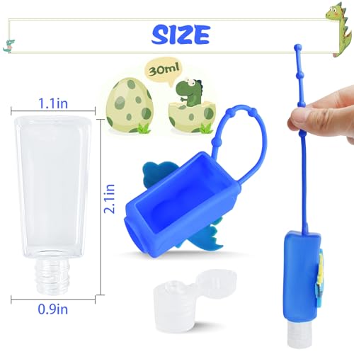 Refillable Travel Bottles Containers, 4 Pack Hand Sanitizer Travel Size Holder with Empty Silicone Clip-Filp Bottles, Leak Proof Portable Bottle for Liquid Soap, Lotion(Dinosaur) - color: dinosaur