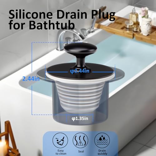 Bathtub Drain Stopper,Tub Silicone Stopper,Bathtub Drain Replacement Accessories,Suitable for Bathtubs,Sinks,Washbasin Drain Ooutlet Rubber Drain Stopper (Black) - color: Black