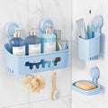 LEVERLOC Shower Caddy Suction Cup Set Shower Organizer & Soap Holder & Toothbrush Holder, Bathroom Shelf Basket NO-Drilling, Removable Suction Storage Waterproof Bathroom Holder, Blue - color: 3 × Blue