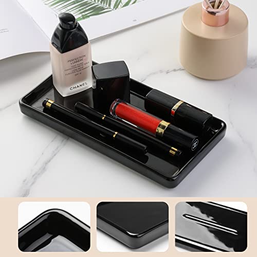 Gurygo 8" Bathroom Trays, Ceramic Vanity Trays for Bathroom, Small Ceramic Tray, Kitchen Soap Tray for Kitchen Counter (Black, 8",Set/1) - color: Black Set/1, size: 8.1" x 4.2" x 0.7"