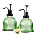 SheeChung 8 Oz Glass Soap Dispenser Bathroom, Green Liquid Hand Soap Dispenser with Pump, Refillable Dish Soap Dispenser for Kitchen, Cute Modern Stripes Lotion Bottle, Shampoo (Black Pump, 2 Pack) - color: Green-black Pump, 2 Pack