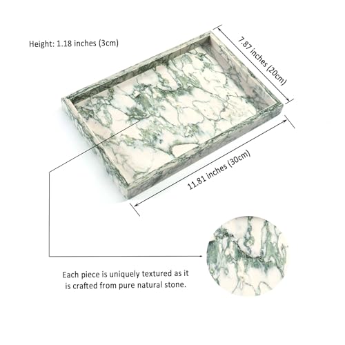 Yew & Tulip Natural Marble Vanity Tray, Nature Marble with Green Textures Serving Tray for Bathroom, Kitchen, Vanity, Home Decor, Wedding etc. (12" x 8" x 1.2") - color: Green Texture