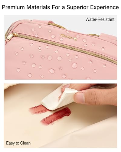 Hanke Travel Toiletry Bag, Lightweight Wide-open Large Toiletry Bags for Women, Dual-Layer Makeup Bag Water-Resistant Cosmetic Travel Bag with Handle for Accessories, Essentials, Pink - color: Pink