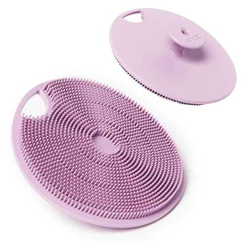 Boie USA Body Scrubber with Handle - Hygienic, Exfoliating Loofah Alternative - Feels Like Silicone Scrubber Gentle on Sensitive Skin, Hypoallergenic, BPA & Latex-Free, Made in the USA (Purple) - color: Purple