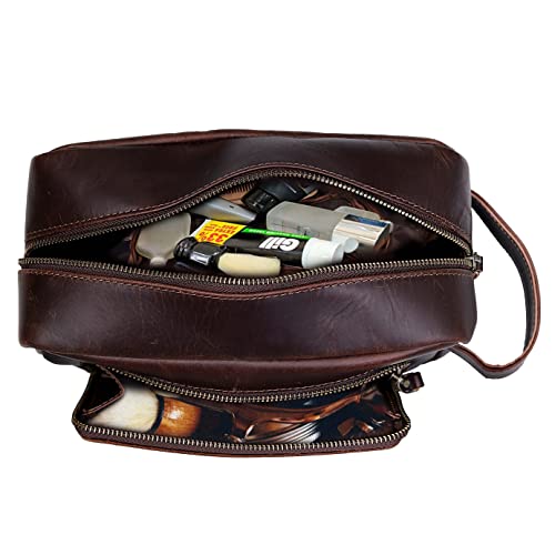 Men's Toiletry Bag Leather Travel Toiletry Bag Dopp Kit for Men Shaving Bag for Travel Accessories 101 YEAR QUALITY REPLACEMENT WARRENTY - color: Dark Chocolate Brown
