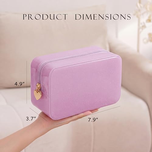 RSRSLEII Stardust Twinkle Jelly Travel Makeup & Toiletry Bag, Waterproof PVC Cosmetic Bag/Case for Women，Zipper SPF Beach Bag for Sunscreen Skincare and Daily Essentials (01Pink) - color: 01Pink
