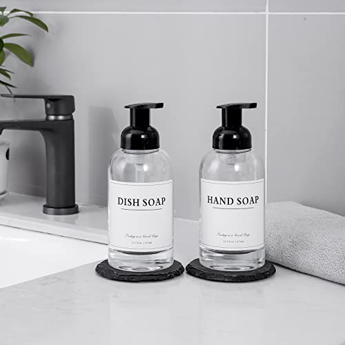 rejomiik Foaming Soap Dispenser Thick Glass Foam for Bathroom or Kitchen Sink, 12.7 oz Clear Pump Bottles for Hand soap, Body Wash, Black 2 Pack - color: Clear