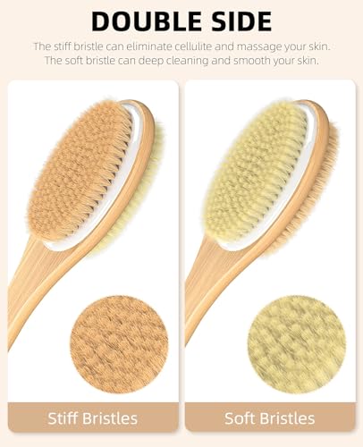 Back Scrubber for Shower, Long Handle Dual-Sided Shower Brush with Soft and Stiff Bristles, Body Exfoliator