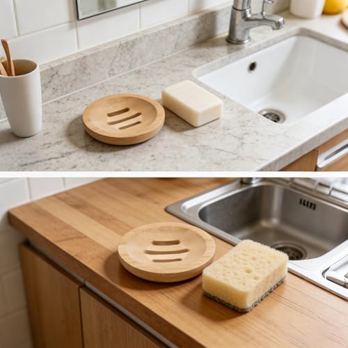 HOIGON 20 PCS Bamboo Soap Dish, 10 Round Wooden Bar Soap Holder and 10 Square Soap Tray, Wooden Soap Tray for Home Bathroom Kitchen