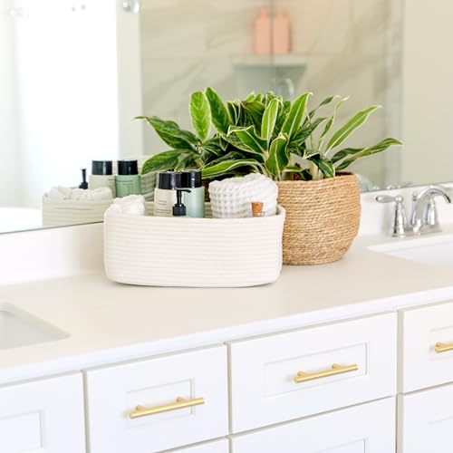 NaturalCozy 13.5”x8.5”x5.5” Storage Baskets for Shelves 3 Pack | Cotton Rope Woven Small Baskets for Organizing | Small Storage Bins for Nursery, Bathroom, Closet, Cube Shelf, Decorative, Gift - color: Off White, size: 13.5" x 8.5" x 5.5"
