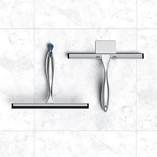 Shower Squeegee for Glass Door 12-Inch Stainless Steel Bathroom Squeegee Window Wiper, 100% Streak-Free, Includes Shower Door Hook and Adhesive Hook, for Window Mirror Tiles Car All-Purpose Squeegee - color: Silver, size: 12-Inch