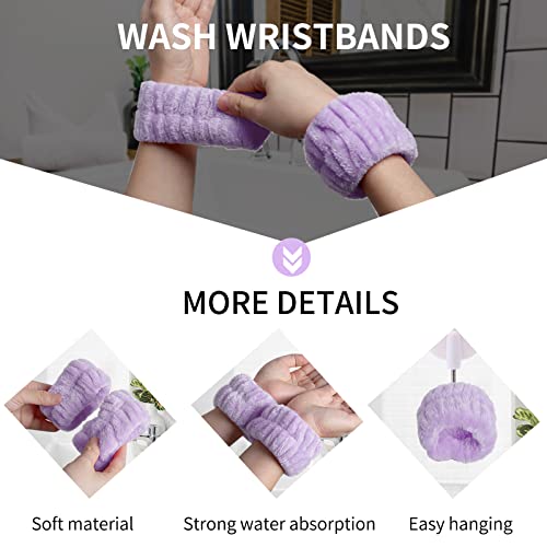 WSYUB Spa headband, Wristbands, Headband for Washing Face, 2pcs Wristlets for Sleeves Dry, Make up Headband,Purple - color: Purple