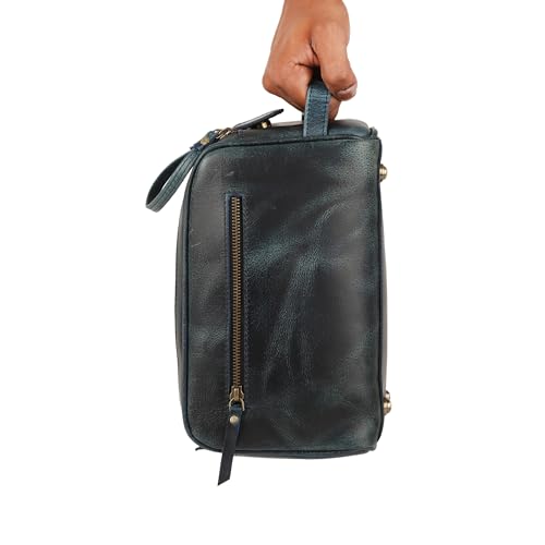 KomalC Travel Toiletry Bag – Premium Leather Dopp Kit for Men & Women with Water-Resistant Lining & Spacious Zippered Organizer - style: 1 Zip Classic Sea Green