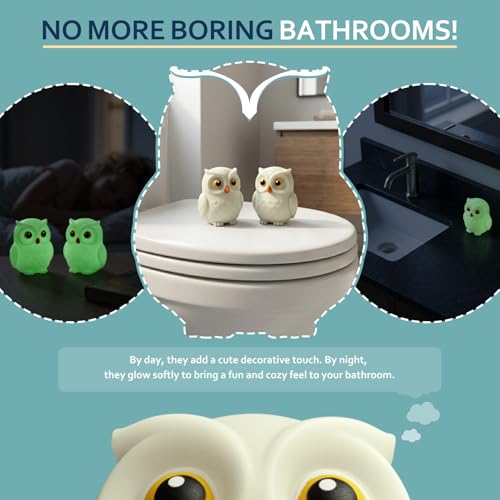 boeemi Glow in the Dark Owl Toilet Bolt Covers, Bathroom Decor, 2 Pack | Bolt Hole 1.18'', Hides Toilet Floor Bolts,Tool-Free Install, for Kids Bathroom, Gag Gift - style: Owl