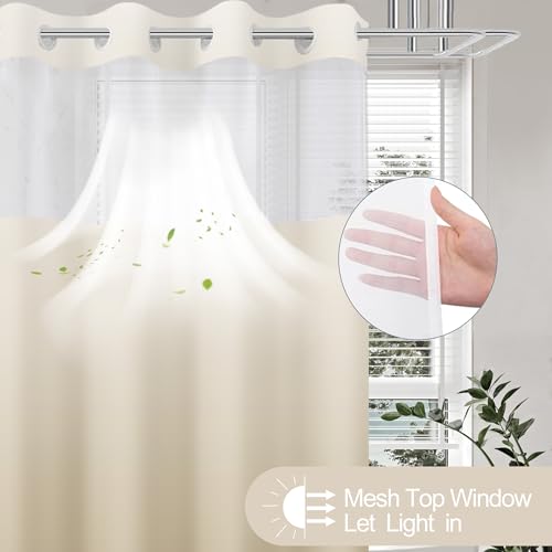 No Hook Shower Curtain with Snap in Liner, Ombre Beige Shower Curtains and Liner Set, Hotel Fabric Bath Curtain for Bathroom, Mesh Top Window Waterproof Washable, 71" x 74" - color: Ombre Beige, size: 71"W x 74"L (Pack of 1)
