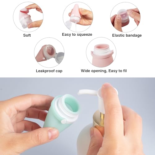 1oz Silicone Travel Bottles for Toiletries (4-Pack), TSA Approved Leakproof Toiletry Bottles with Locking Lid, Refillable Travel Size Containers for Shampoo, Body Wash, Camping & Trips (Green Pink) - color: Green Pink