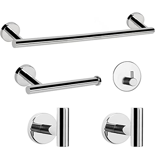 NearMoon Bathroom Hardware Set SUS 304 Thicken Stainless Steel-Towel Bar Set Include 16" Towel Rod, Toilet Paper Holder, Multifunctional Hooks Bathroom Accessories (Chrome Finish, 5 Pcs) - color: Chrome Finish