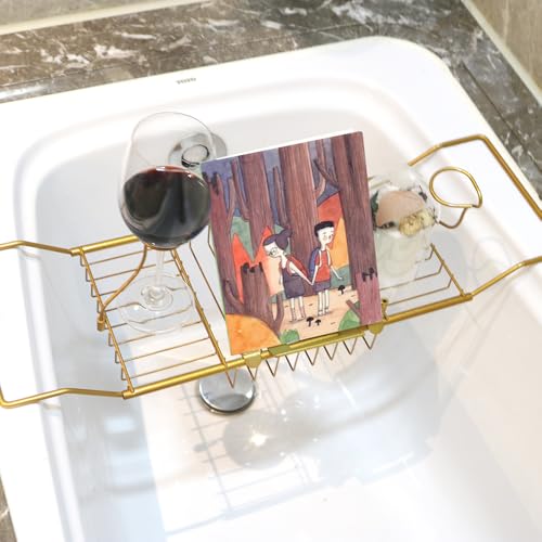 BDL Bathtub Caddy Expandable Bath Tub Tray Table with Wine Holder, Free Soap Dish and Laptop Reading Rack, Bathtub Tray for Home（Bronze） - color: Bronze
