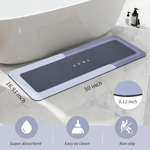 Housego Absorbent Bath Mat Magic Rug, Quick Drying Magic Bath Mat Non-Slip Floor Rug Rubber Backed for Bathroom Kitchen Shower Sink, Water Absorbent (1PC, 16.93''x50'', Blue) - color: Blue, size: 1'5" x 4'2" (Rectangular)