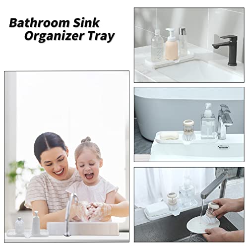 MicoYang Silicone Soap Dish with Drain Spout — Self-Draining Double Sink Organizer Tray for Kitchen & Bathroom, Dispensers, Sponges & Soap Holder, Non-Slip & Dishwasher Safe, White (Large, 12"×4") - color: White, size: L(12"×4")