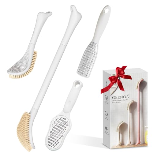 New Foot Brush & Foot Files Set(3PCS), 3-IN-1 Foot Scrubber with Long Handle, 10.2’’-27.5’’Adjustable Foot Scrub Brush and 2 Upgrade Foot File Callus Remover, Gift-Box Packed(White+2*Foot File) - color: White Kit04