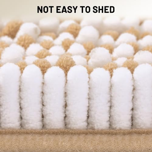 Chenille Bathroom Rugs Set 2 Piece, Absorbent Bath Rugs, Non-Slip Bath Mats, Machine Washable Rugs for Bathroom Floor, Tub and Shower, Champagne&White (20 × 32 Plus 17 ×24 - Inch) - color: Champagne &White